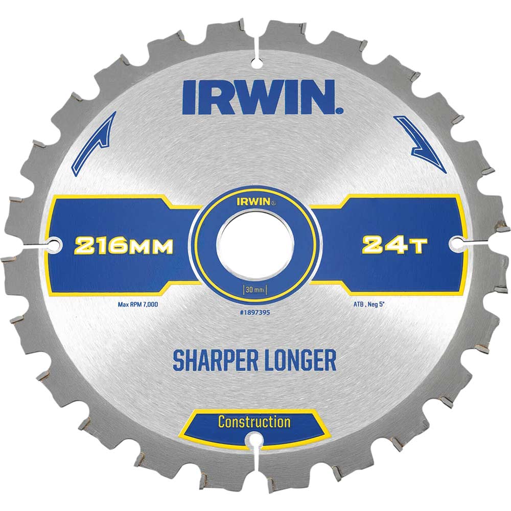 Irwin Construction ATB Circular Saw Blade 216mm x 30mm Bore 24 Teeth