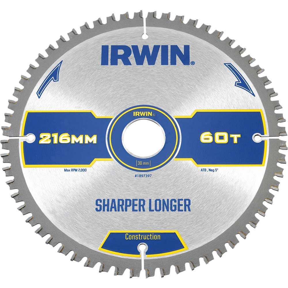 Irwin Construction ATB Circular Saw Blade 216mm x 30mm Bore 60 Teeth