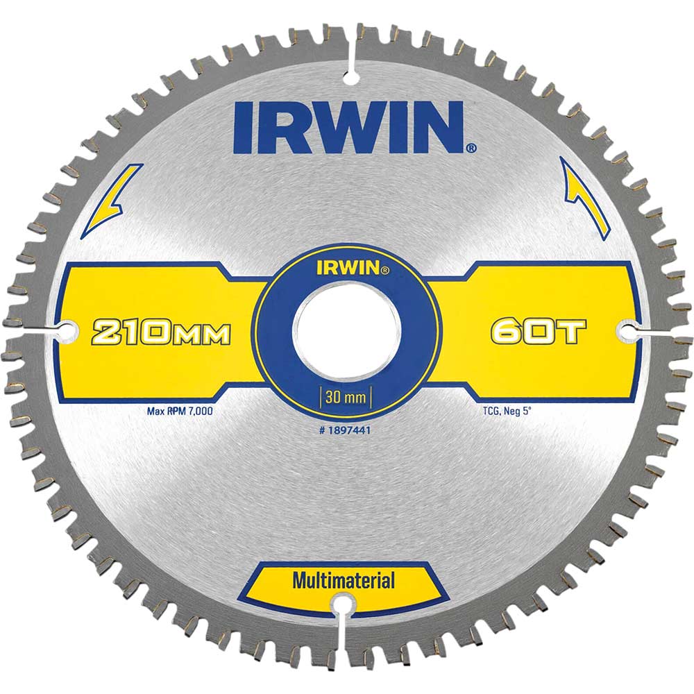 Irwin Multi Material Circular Saw Blade 210mm x 30mm Bore 60 Teeth TCG Neg
