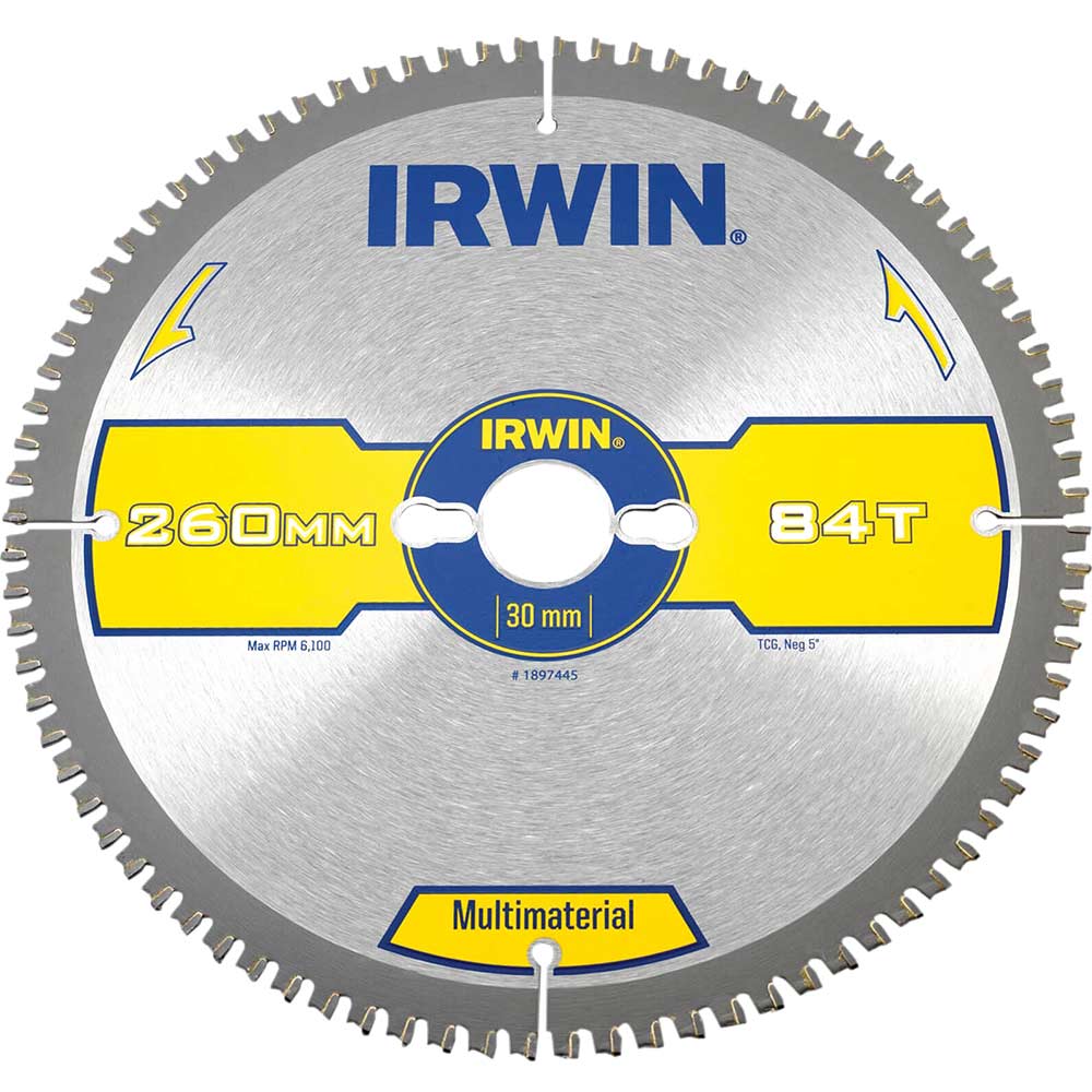 Irwin Multi Material Circular Saw Blade 260mm x 30mm Bore 84 Teeth TCG Neg