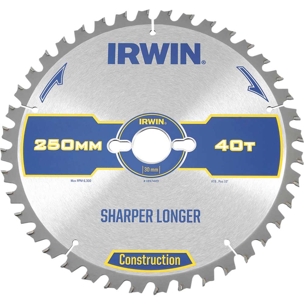 Irwin Construction ATB Circular Saw Blade 250mm x 30mm Bore 40 Teeth