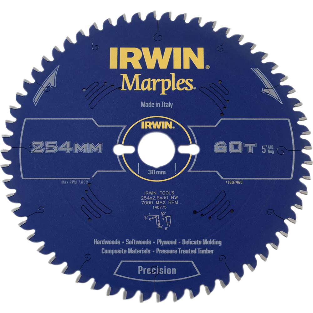 Irwin Marples Circular Saw Blade 254mm x 60 Teeth x 30mm Bore ATB Neg M