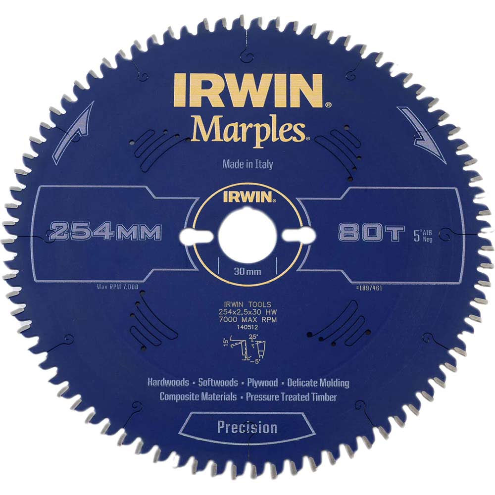 Irwin Marples Circular Saw Blade 254mm x 80 Teeth x 30mm Bore ATB Neg M