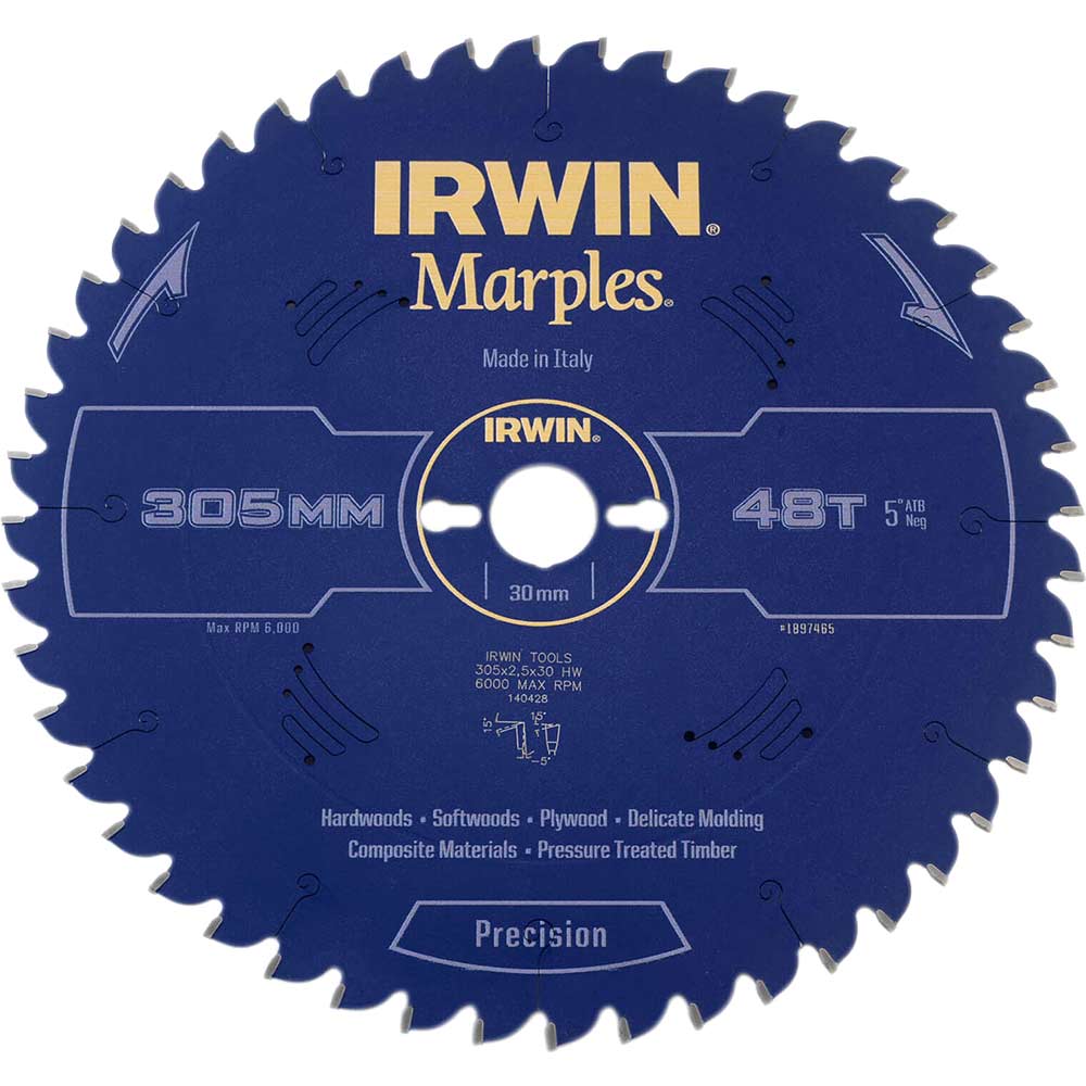 Irwin Marples Circular Saw Blade 305mm x 48 Teeth x 30mm Bore ATB Neg M