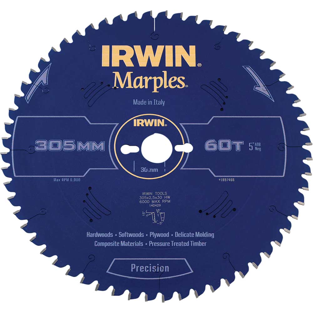 Irwin Marples Circular Saw Blade 305mm x 60 Teeth x 30mm Bore ATB Neg M