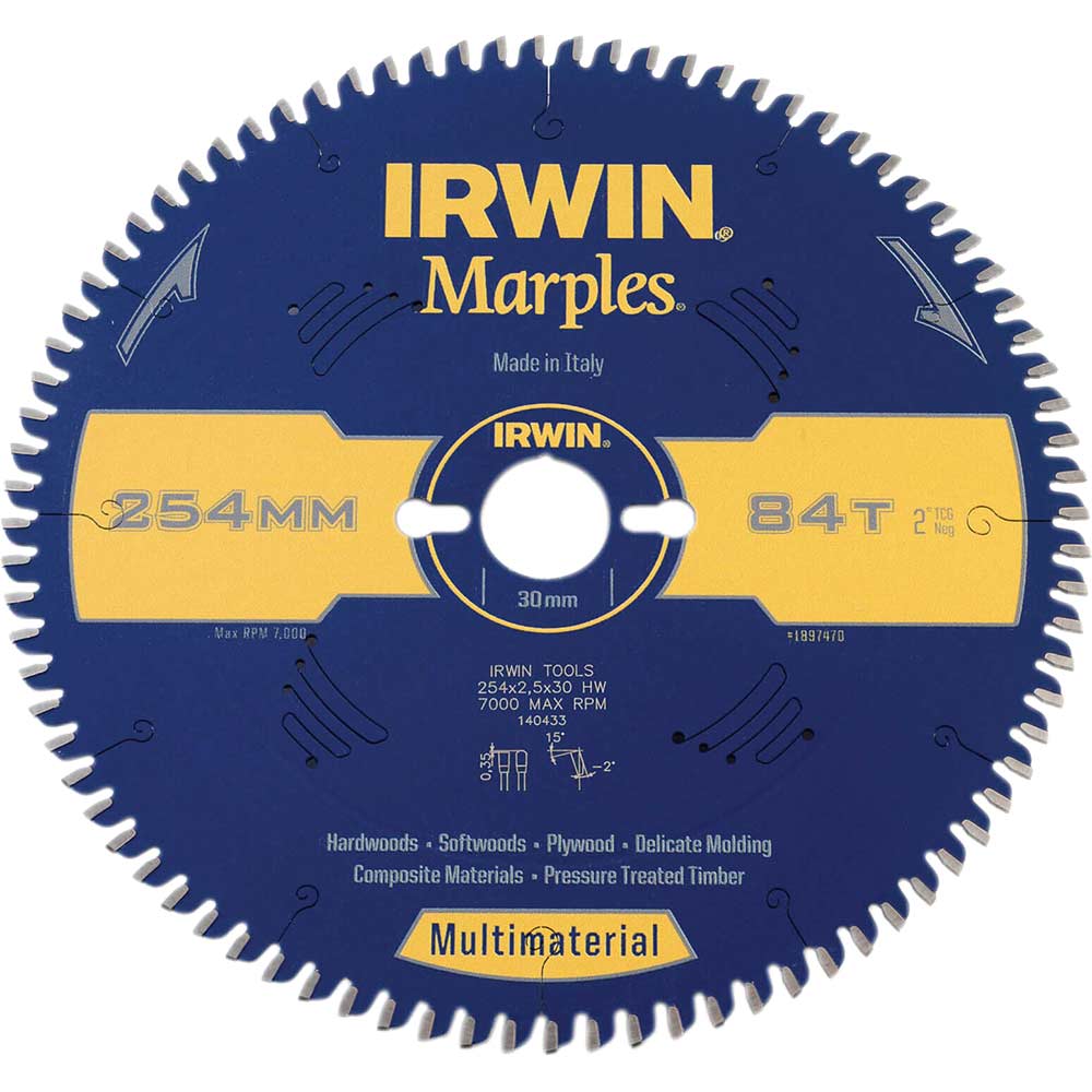 Irwin Marples Circular Saw Blade 254mm x 84 Teeth x 30mm Bore TCG Neg