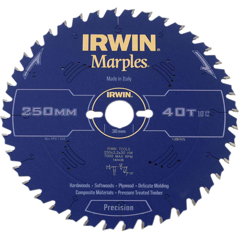 Irwin Marples Circular Saw Blade 250mm x 40 Teeth x 30mm Bore ATB