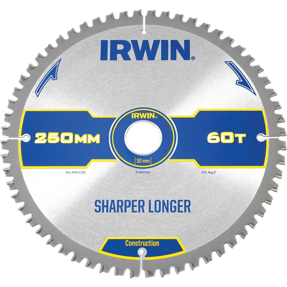 Irwin Construction ATB Circular Saw Blade 250mm x 30mm Bore 60 Teeth