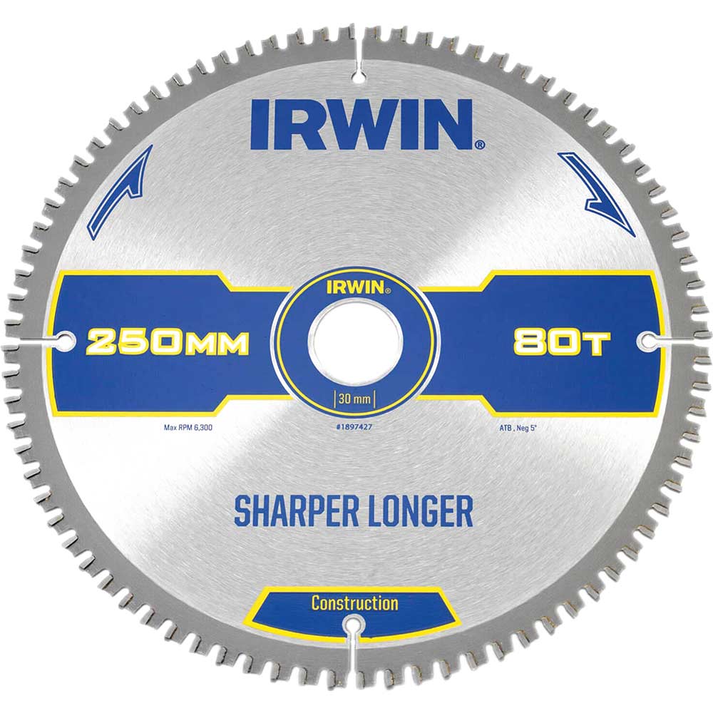 Irwin Construction ATB Circular Saw Blade 250mm x 30mm Bore 80 Teeth