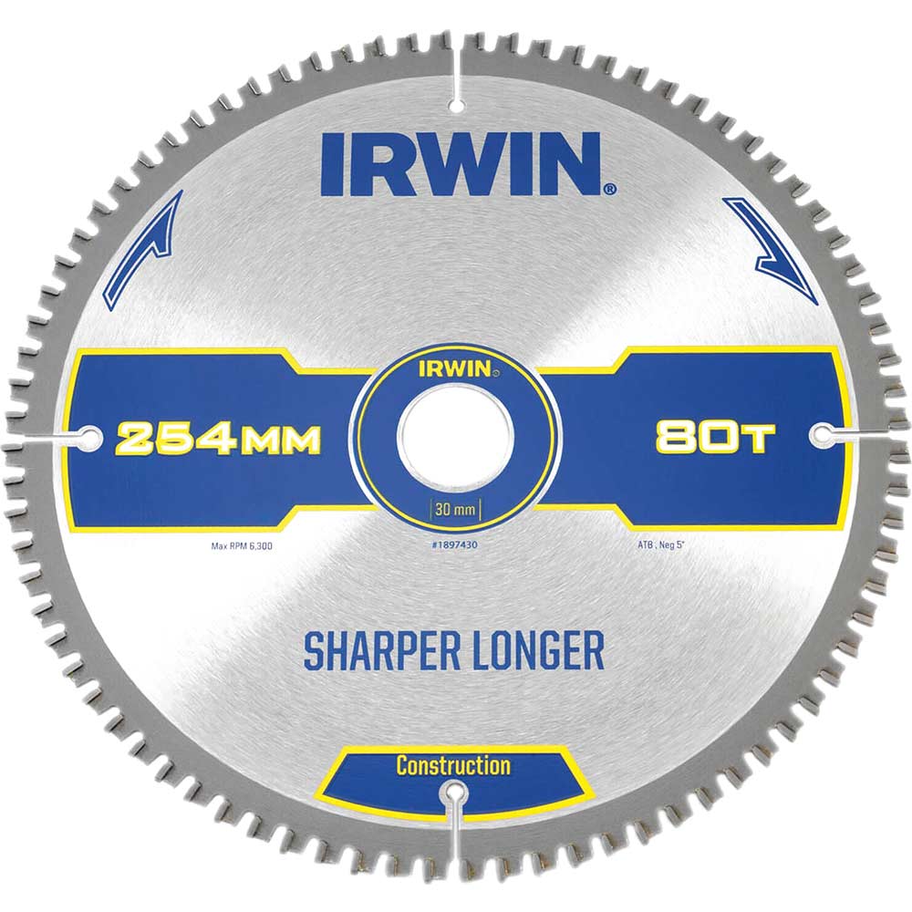 Irwin Construction ATB Circular Saw Blade 254mm x 30mm Bore 80 Teeth