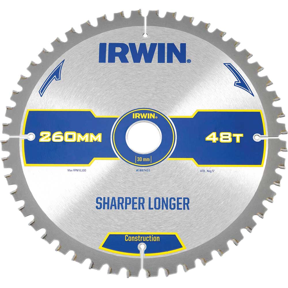 Irwin Construction ATB Circular Saw Blade 260mm x 30mm Bore 48 Teeth