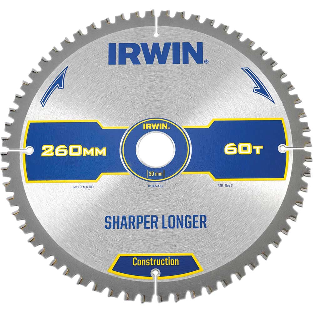 Irwin Construction ATB Circular Saw Blade 260mm x 30mm Bore 60 Teeth