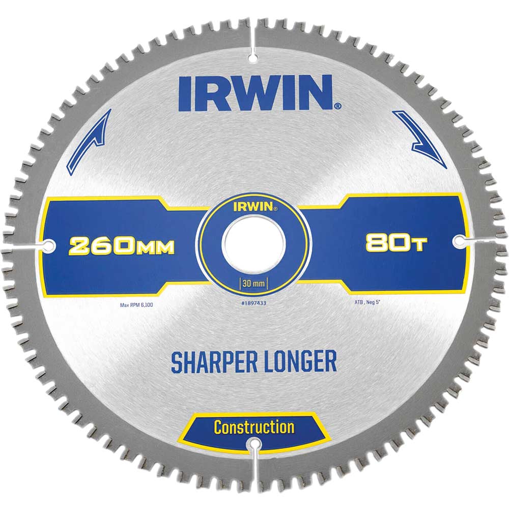 Irwin Construction ATB Circular Saw Blade 260mm x 30mm Bore 80 Teeth