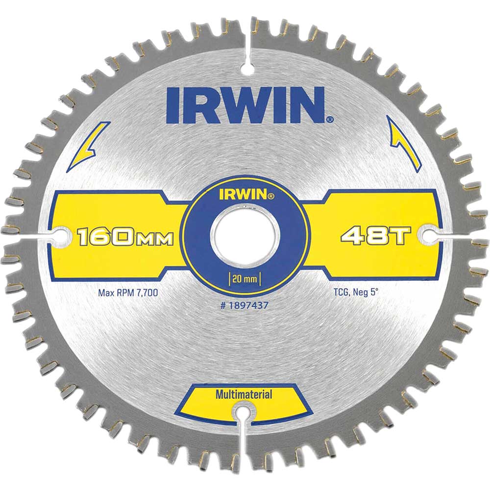 Irwin Multi Material Circular Saw Blade 160mm x 20mm Bore 48 Teeth TCG Neg