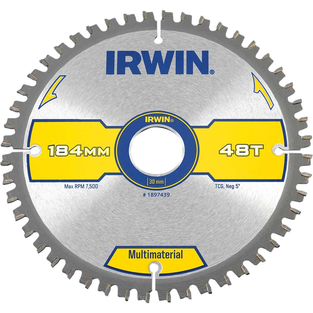Irwin Multi Material Circular Saw Blade 184mm x 30mm Bore 48 Teeth TCG Neg