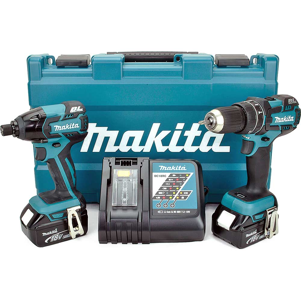 Makita DLX2002M 18v Cordless Brushless Combi Drill and Impact Driver with 2 Lithium Ion Batteries 4ah