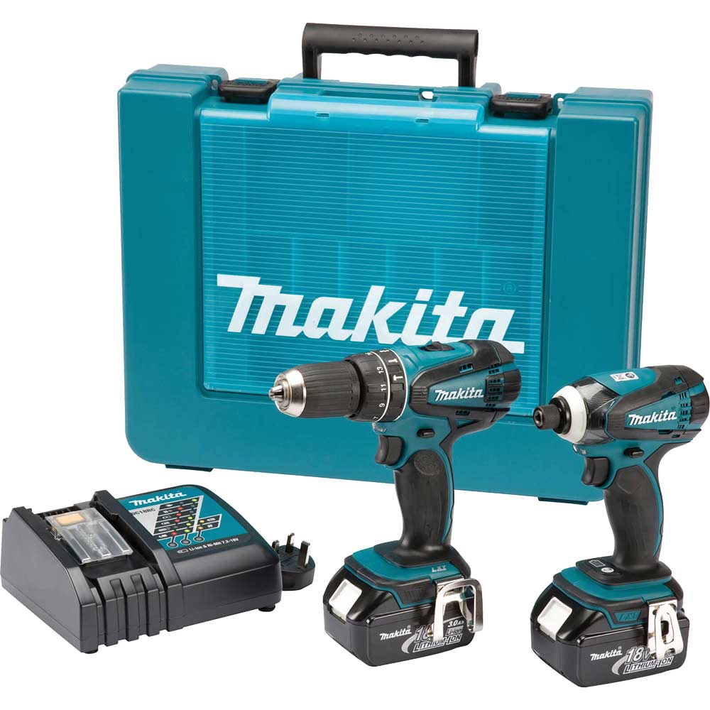Makita DLX2012 18v Cordless Combi Drill and Impact Driver with 2 Lithium Ion Batteries 3ah