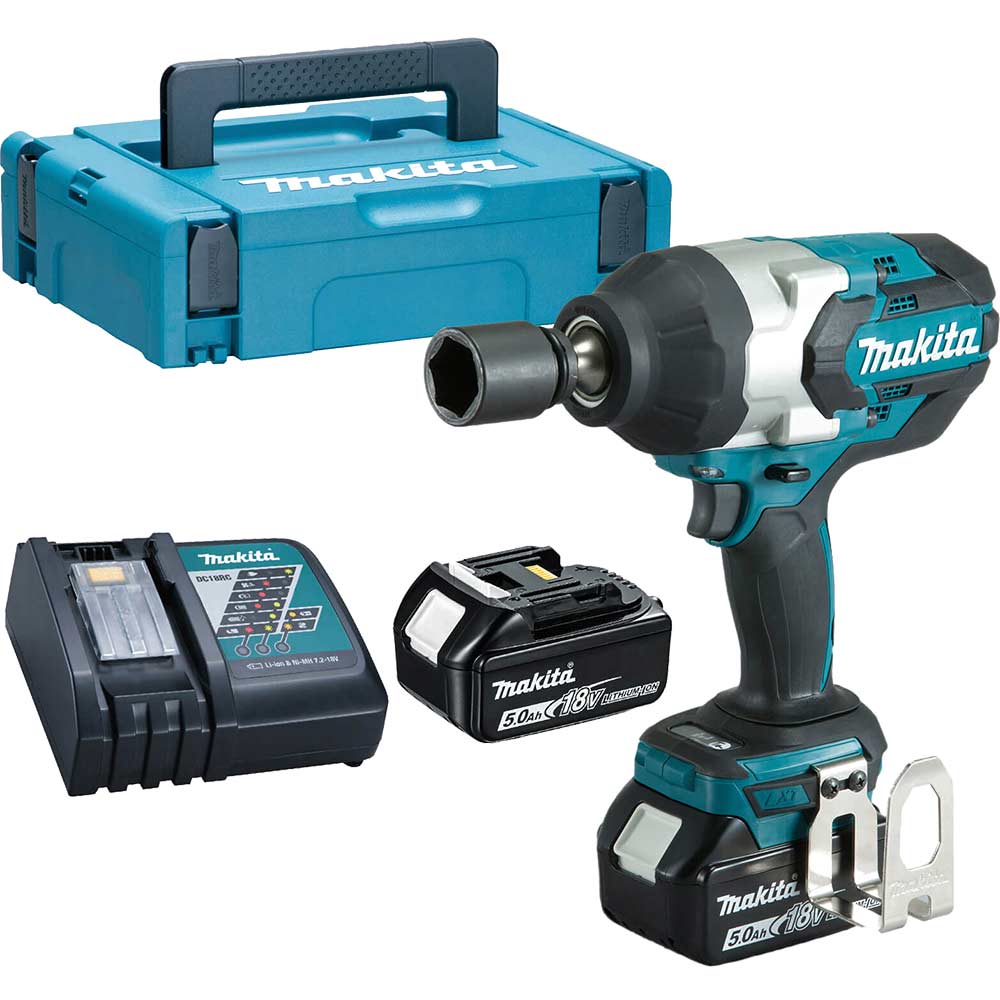 Makita DTW1001RTJ 18v Cordless LXT Brushless Impact Wrench 34 Drive with 2 Lithium Ion Batteries 5ah