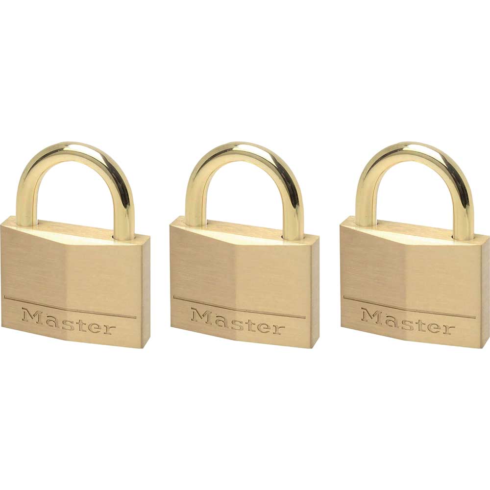 Masterlock 45mm Solid Brass Padlock with Brass Plated Shackle Pack of 3 Keyed Alike