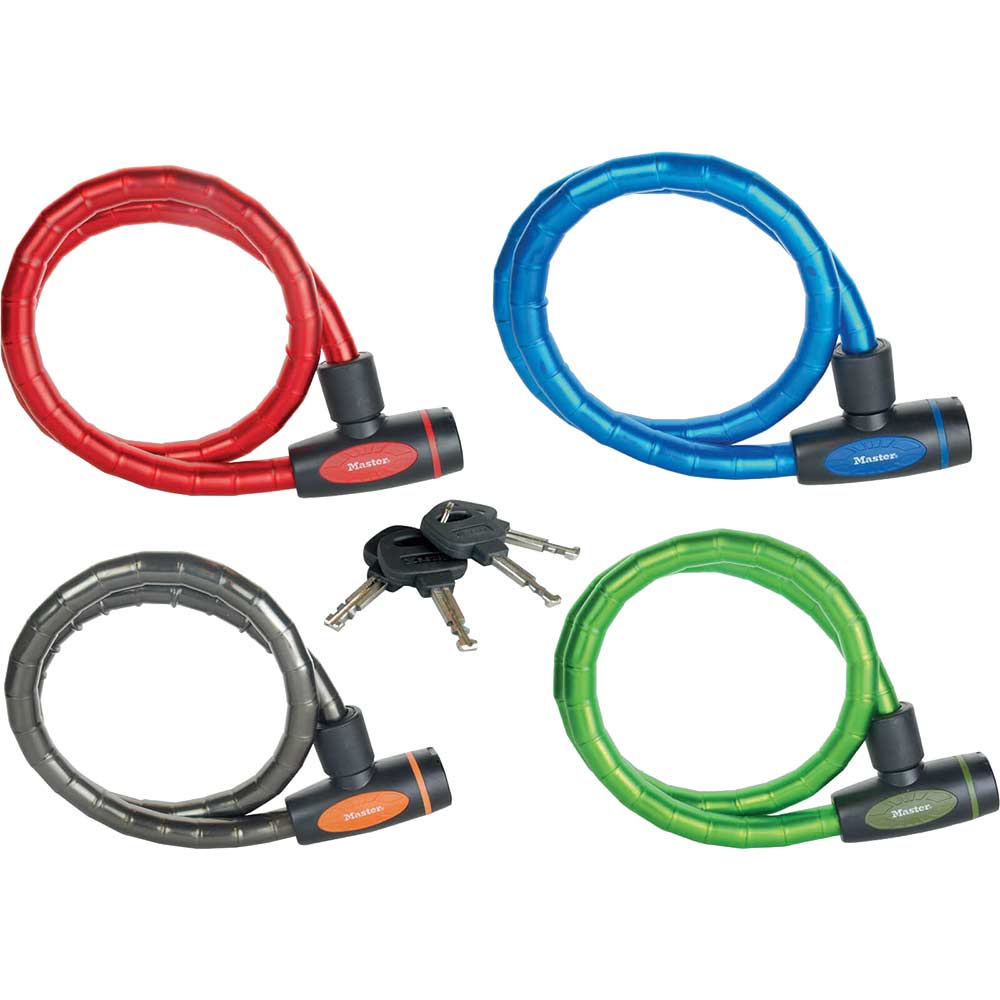 MasterLock 1 Metre x 18mm Keyed Armoured Cable Locks Pack of 4 Assorted Colours MasterLock 1 Metre x 18mm Keyed Armoured Cable Locks Pack of 4 Assorted Colours