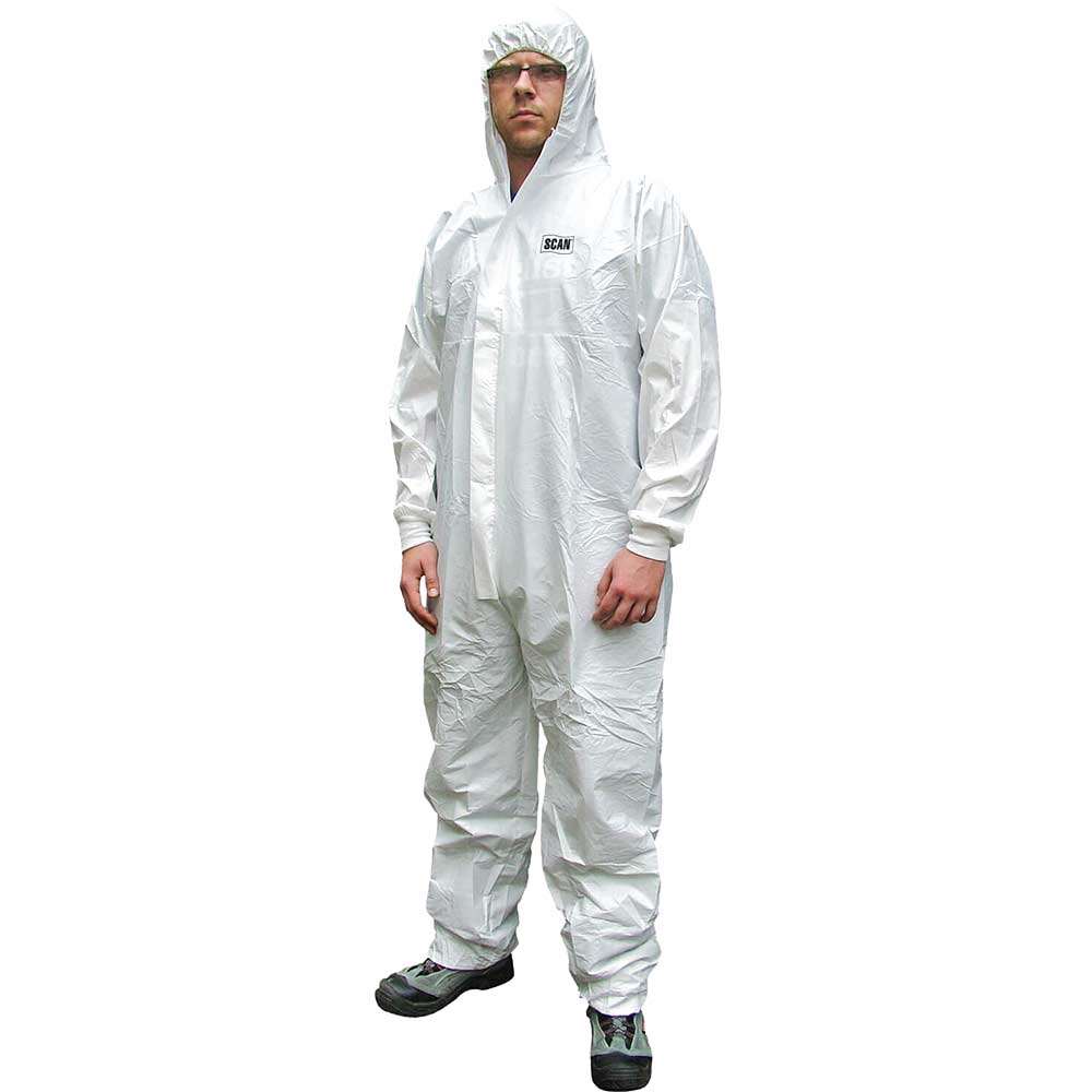 Scan Chemical Splash Resistant Disposable Overalls White Medium