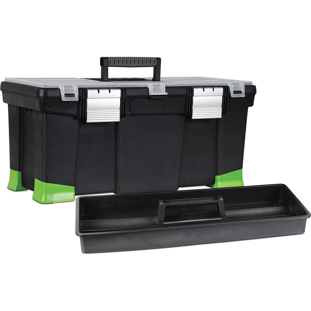 Stanley Plastic Tool Box with HiViz Tapered Stability Feet Black 560mm 22