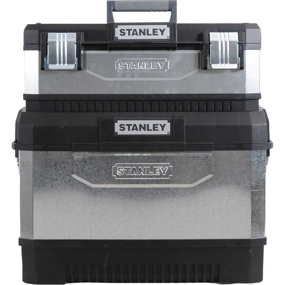 Stanley Galvanised Metal Rolling Work Centre Tool Box with Wheels Grey and Black 575mm 23