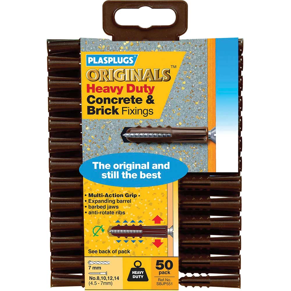 Plasplugs Heavy Duty Concrete and Brick Fixings Pack of 50