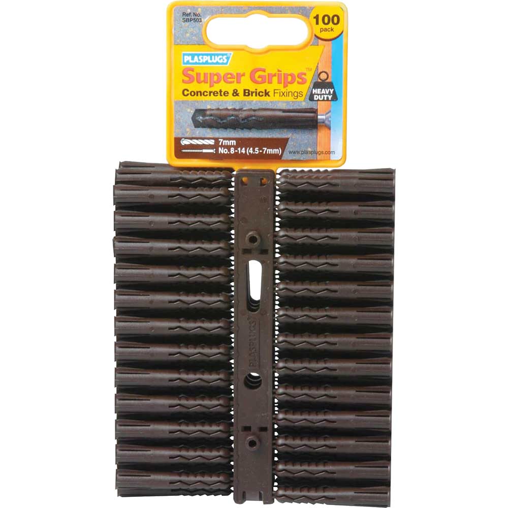 Plasplugs Heavy Duty Super Grips Concrete and Brick Fixings Brown Pack of 100