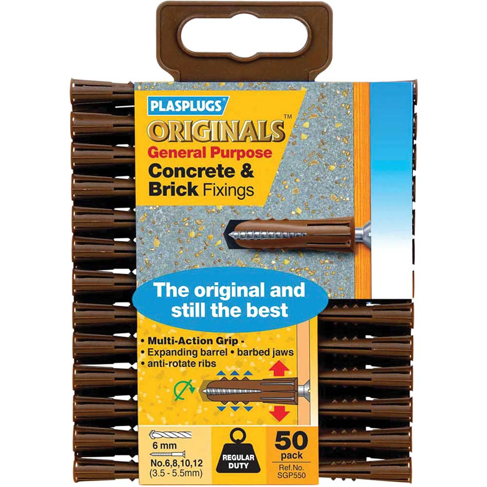 Plasplugs Regular Duty General Purpose Concrete and Brick Fixings Pack of 50