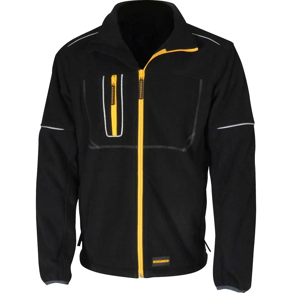 Roughneck Mens Wind Blocker Fleece Black with Reflective Piping XXL