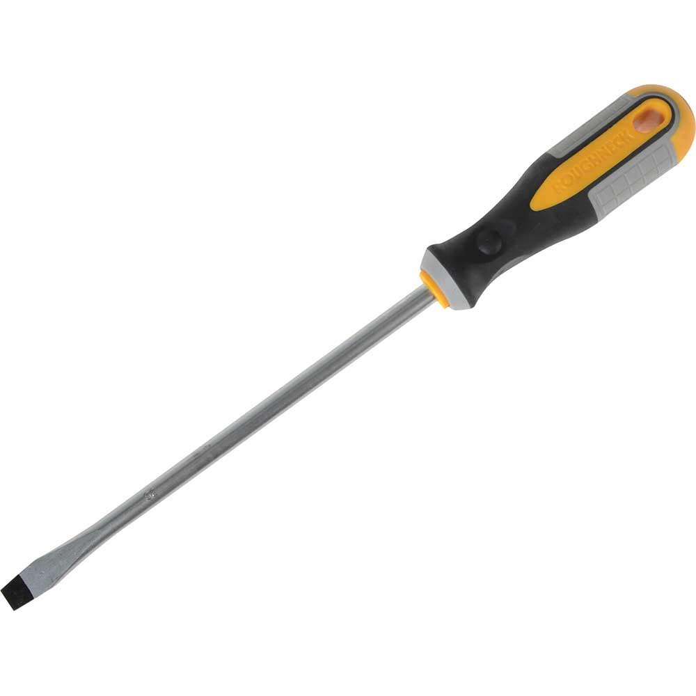 Roughneck 10mm x 200mm Magnetic Tip Slotted Flared Screwdriver with Soft Grip Handle