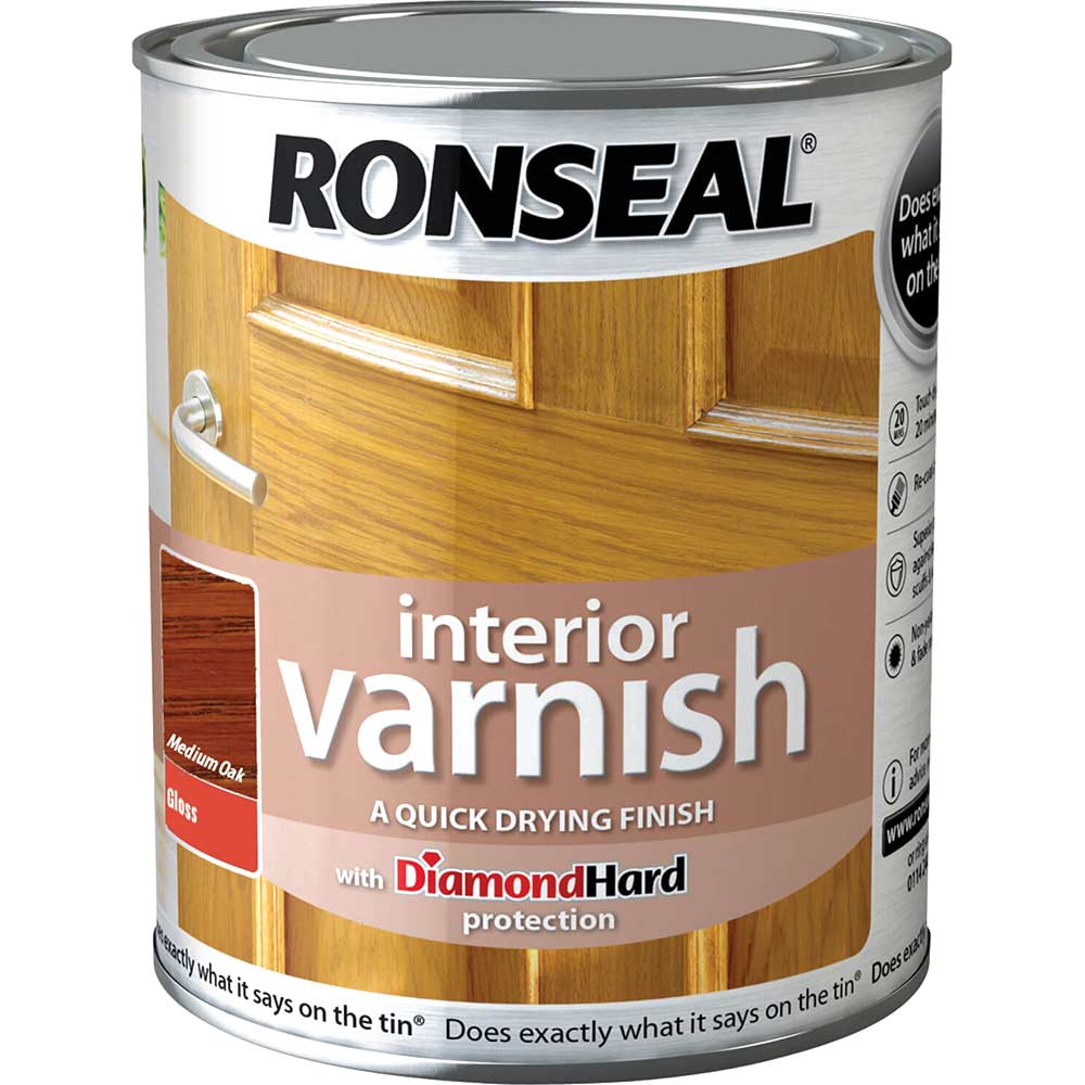 Ronseal Interior Varnish Quick Dry Gloss Medium Oak 750ml