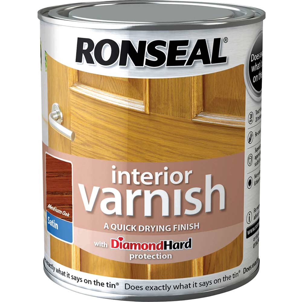Ronseal Interior Varnish Quick Dry Satin Medium Oak 750ml