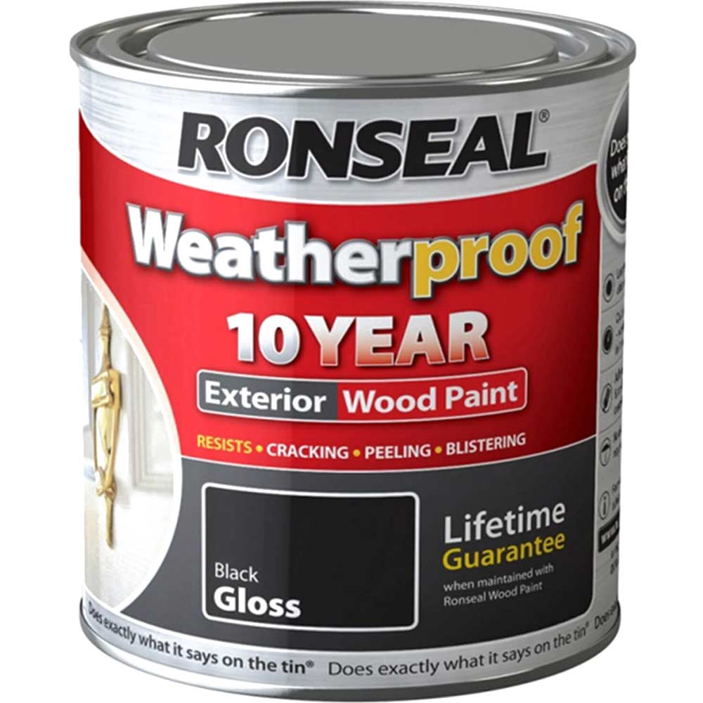 Ronseal Weatherproof 10 Year Exterior Wood Paint Black Gloss 750ml