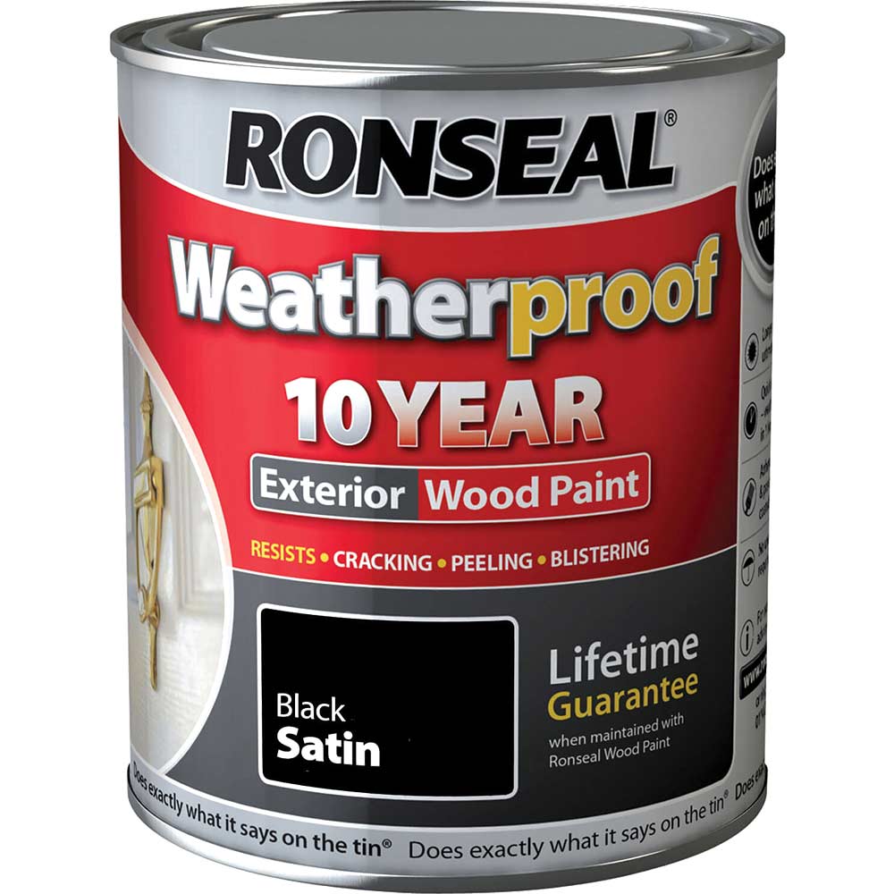 Ronseal Weatherproof 10 Year Exterior Wood Paint Black Satin 750ml