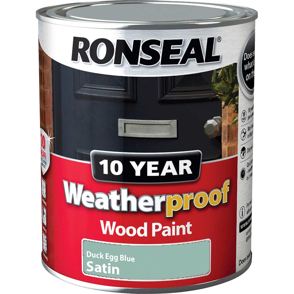 Ronseal Weatherproof 10 Year Exterior Wood Paint Duck Egg Blue Satin 750ml