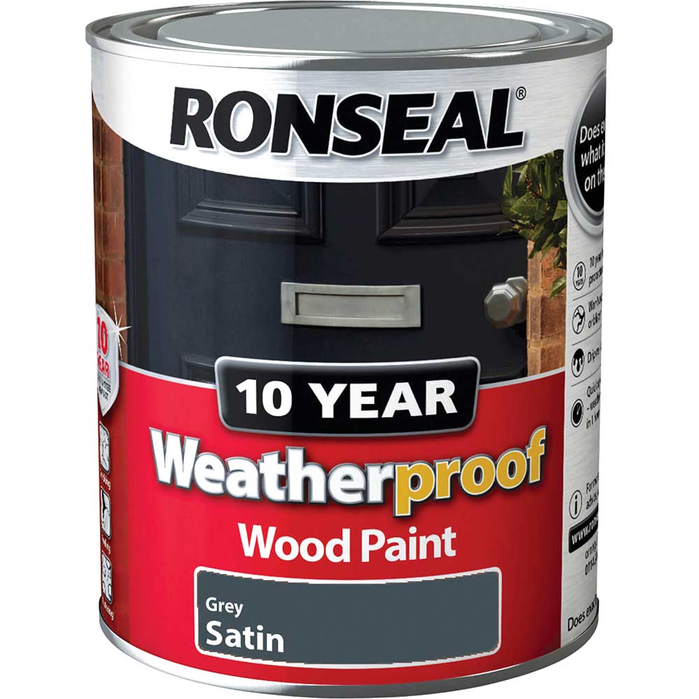 Ronseal Weatherproof 10 Year Exterior Wood Paint Grey Satin 750ml