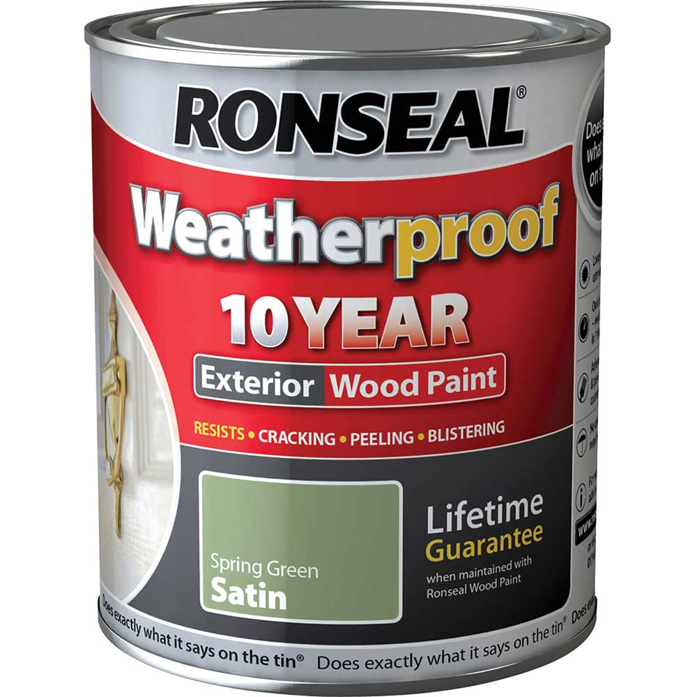 Ronseal Weatherproof 10 Year Exterior Wood Paint Spring Green Satin 750ml