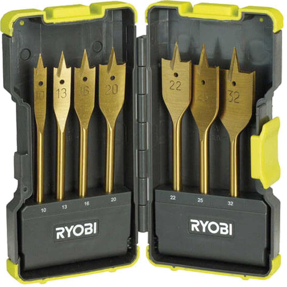 Ryobi 7 Piece Flat Drill Bit Set 10 32mm in Stackable Case