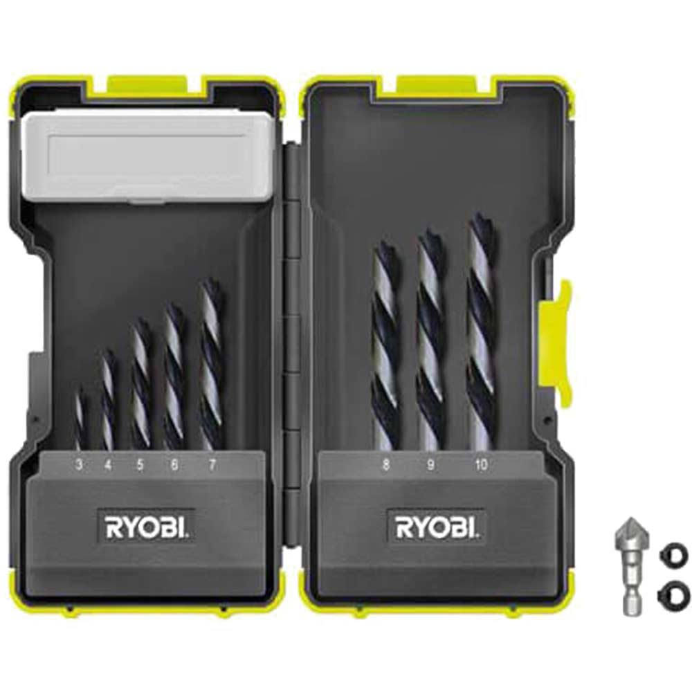 Ryobi 8 Piece Brad Point Drill Bit Set 3 10mm in Stackable Case