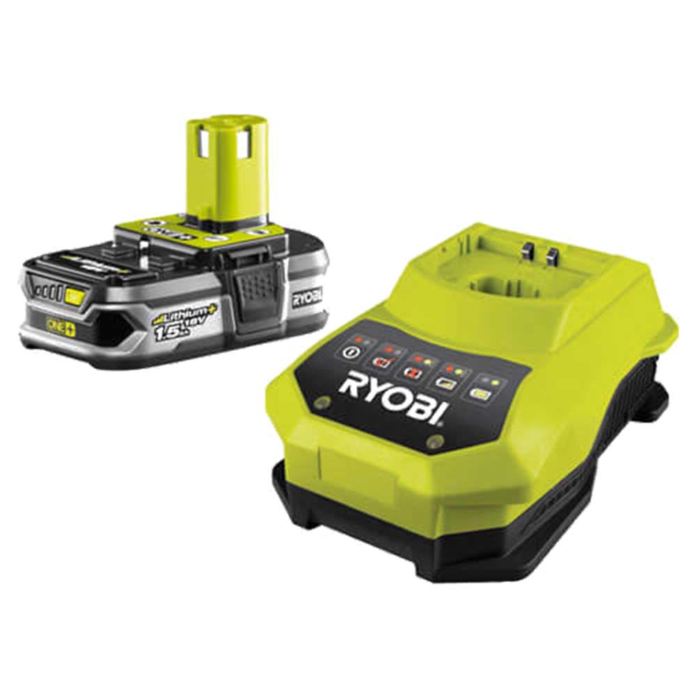 Ryobi RBC18L15 18v Cordless Lithium Ion Slim Battery with Fuel Gauge 15ah and Super Charger for ONE Compatible Tools