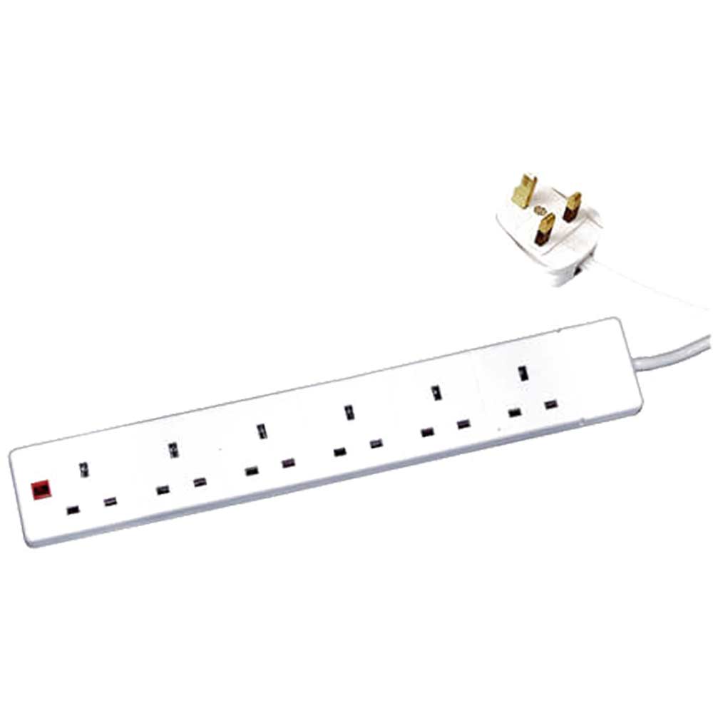 6 Socket Extension Lead with 2 Metre Cable and Neon Light 13amp 240v
