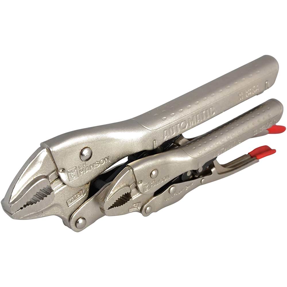 Hanson 2 Piece Automatic Locking Curved Jaw Pliers Set 150mm and 250mm