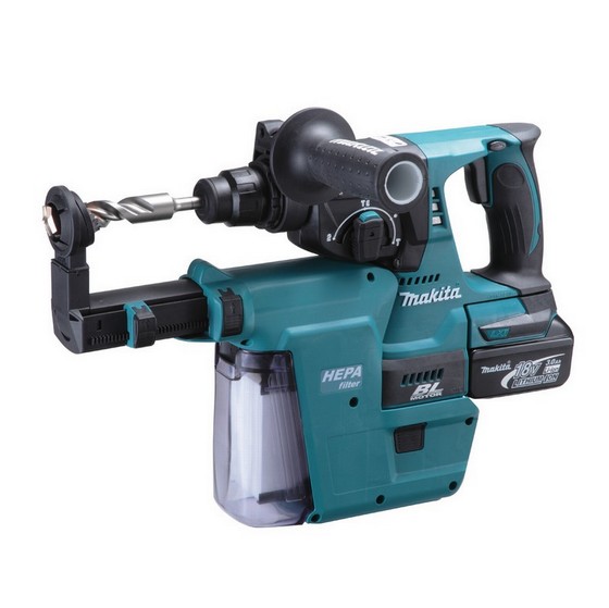 MAKITA DHR242RMJV 18V SDS HAMMER DRILL WITH DUST EXTRACTION KIT and 2X 40AH LIION BATTERIES