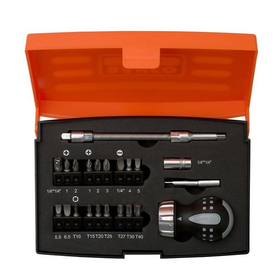 BAHCO 22 PIECE STUBBY RATCHET SCREWDRIVER and BIT SET 14IN