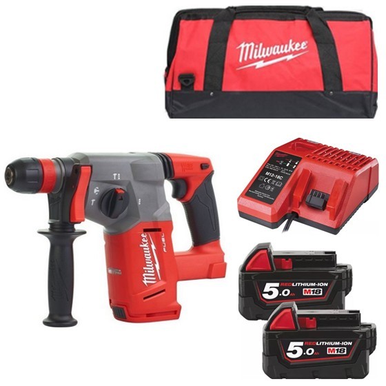 MILWAUKEE M18CHX502B 18V BRUSHLESS SDS HAMMER DRILL WITH 2X 50AH LIION BATTERIES CHARGER and CANVAS BAG MILWAUKEE M18CHX502B 18V BRUSHLESS SDS HAMMER DRILL WITH 2X 50AH LIION BATTERIES CHARGER and CANVAS BAG