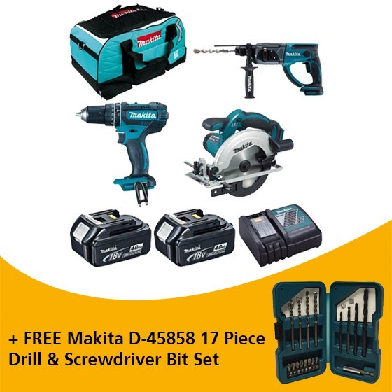 MAKITA DHP482DHR202DSS611 18V TRIPLE KIT WITH 2X 40AH LIION BATTERIES CHARGER and BAG