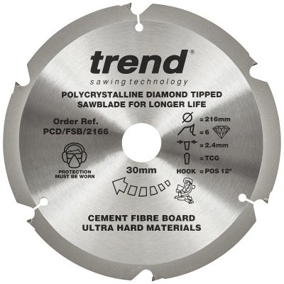 TREND PCDFSB2166 PCD FIBRE CEMENT SAW BLADE 6TX30X216MM