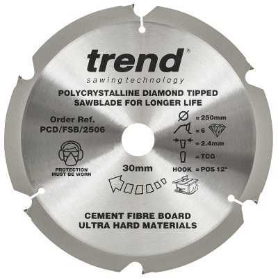 TREND PCDFSB2506 PCD FIBRE CEMENT SAW BLADE 6TX30X250MM